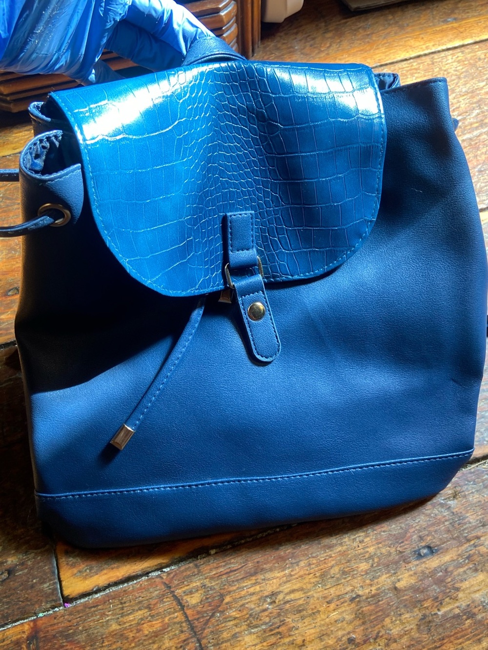 Classic Blue Women’s Backpack with Croc-Texture Flap